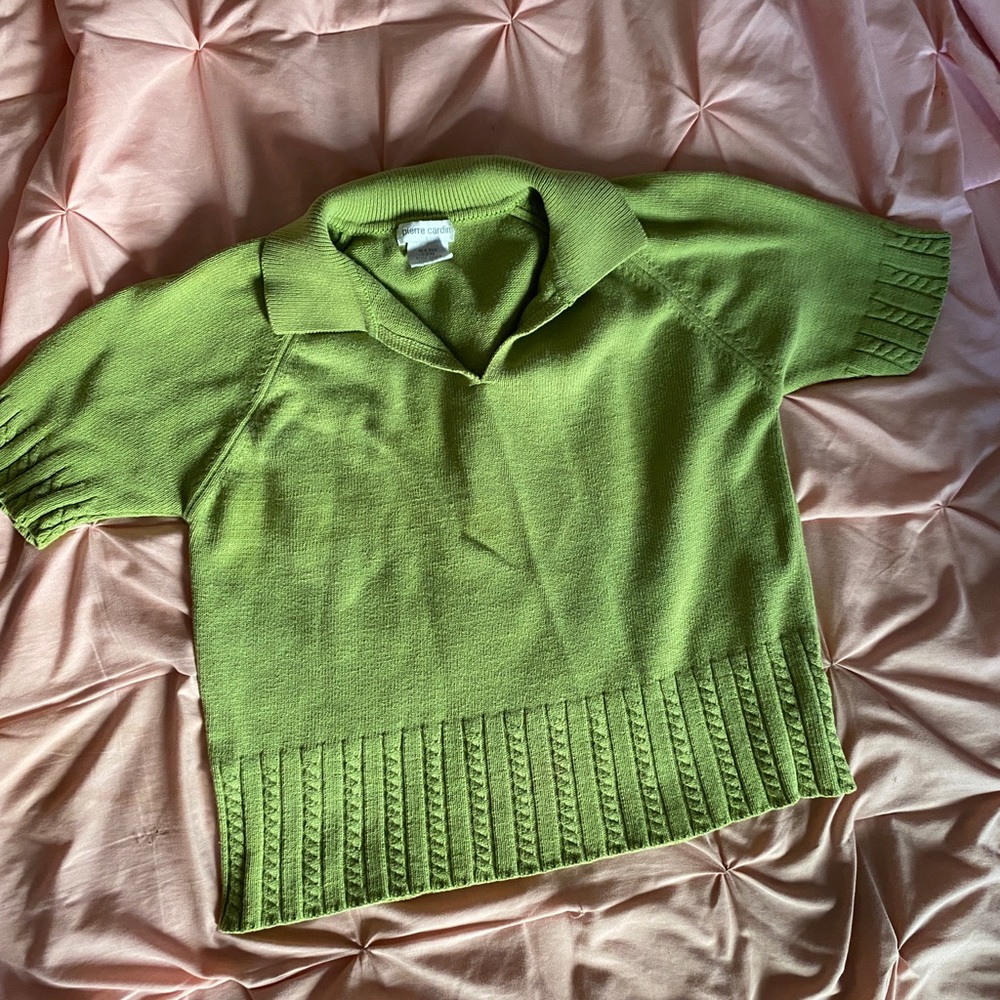 Green collared sweater material top